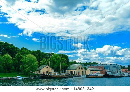 Fjord side cabins near Tonsberg Norway Scandinavia