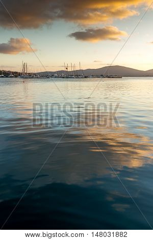 Amazing Sunset seascape on the port of Sozopol, Burgas Region, Bulgaria