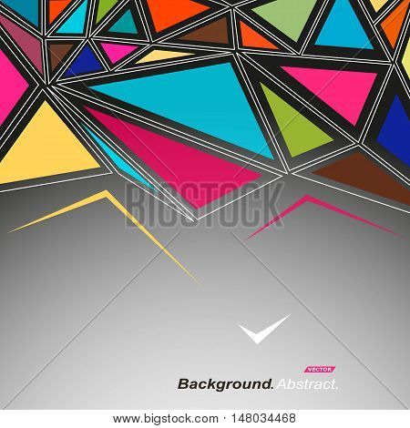 Abstract composition. Minimalistic fashion backdrop design. Patch mosaic icon. Vitrage inlay font texture. Modern ad banner. Triangles connection fiber. Bright puzzle parts ornament. Stock vector