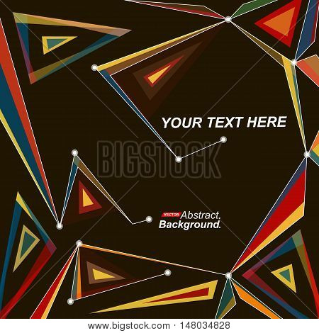 Abstract composition. Minimalistic fashion backdrop design. Patch vitrage figure icon. Triangle font texture. Ad banner base. Bright angle, dot connection fiber. Linking line ornament. Stock