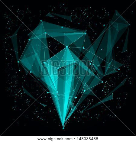 Abstract composition. Minimalistic fashion backdrop design. Black, green space star icon. Triangle font texture. Modern ad banner. Angle, dot connection fiber. Linking line ornament. Stock vector
