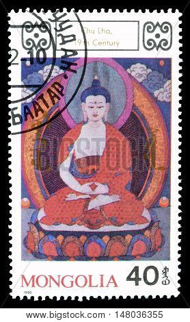 MONGOLIA - CIRCA 1990 : Cancelled postage stamp printed by Mongolia, that shows Chu Lha.