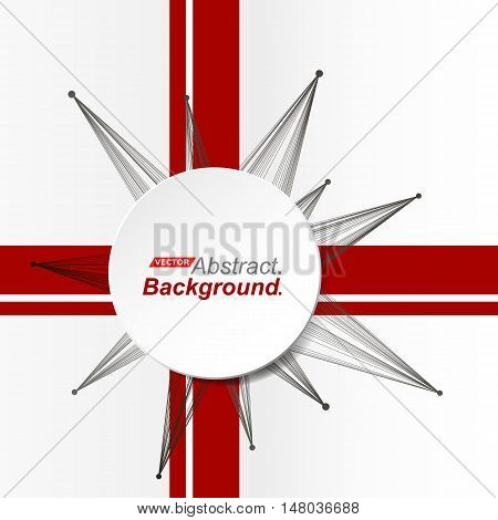 Abstract composition. Minimalistic fashion backdrop design. Circle explosion icon. Brand logo. Red band font texture. Modern ad banner. Triangles connection fiber. Round text frame. Stock vector