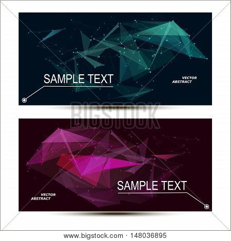 Abstract composition. Minimalistic fashion backdrop design. Green, purple space star icon. Triangle font texture. Modern ad banner. Angle, dot connection fiber. Linking line ornament. Stock vector