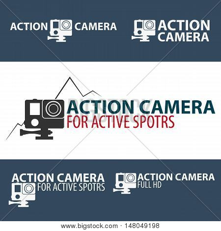 Set Action camera logo. Camera for active sports. Ultra HD. 4K