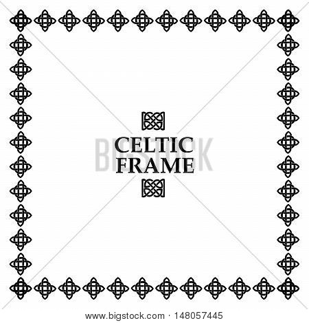 Celtic knot black and white frame. Ethnic abstract border.