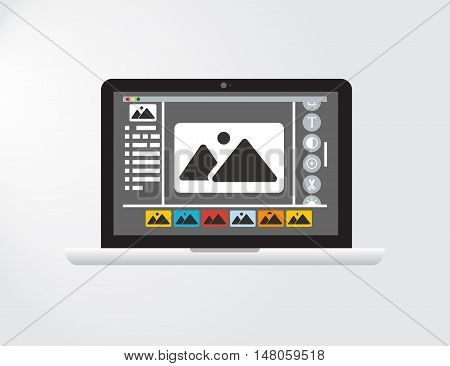 Graphical User Interface or GUI of an imagined Photo Editing Software or fictional version of a Graphic Design Application with widgets of an operating system. Flat Vector Eps10 illustration.