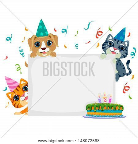 Vector Illustration of Pet Birthday in Blank Board