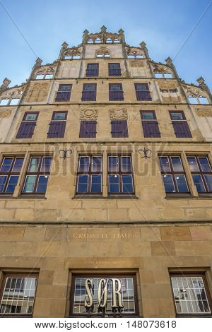 BIELEFELD, GERMANY - SEPTEMBER 6, 2016: Historical facade on the central market square of Bielefeld, Germany