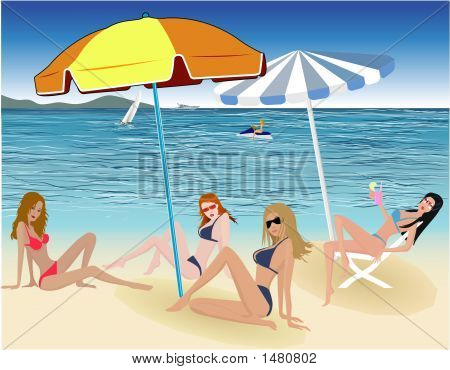 Lindas garotas Sexy sobre a ilustração vetorial de praia