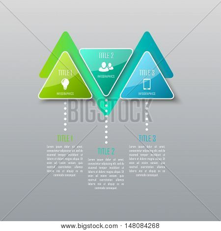 Three steps infographics. Infographic timeline template can be used for chart, diagram, web design, workflow layout