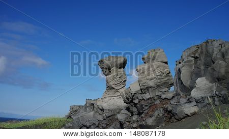 Rock landscape near the bridge between continents Reykjanes