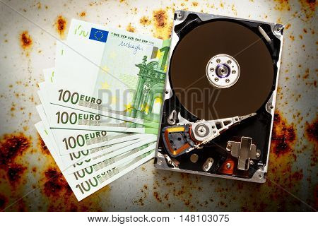 One Hundred Euro Banknotes And Hardisk