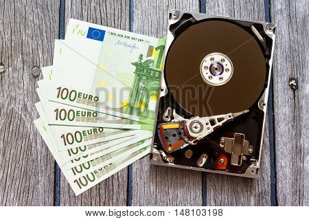 One Hundred Euro Banknotes And Hardisk