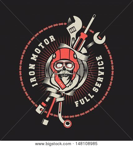 vector emblem garage skull helmet around tools