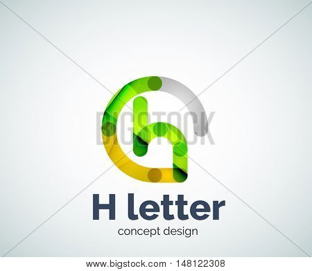 Abstract H geometric letter logo template. Overlapping transparent wave elements composition