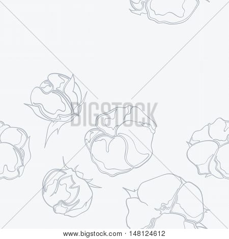 Seamless pattern with hand drawn cotton flowers vector illustration