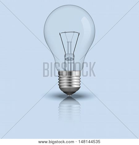 Realistic light bulb. Vector illustration. Isolated on blue background.