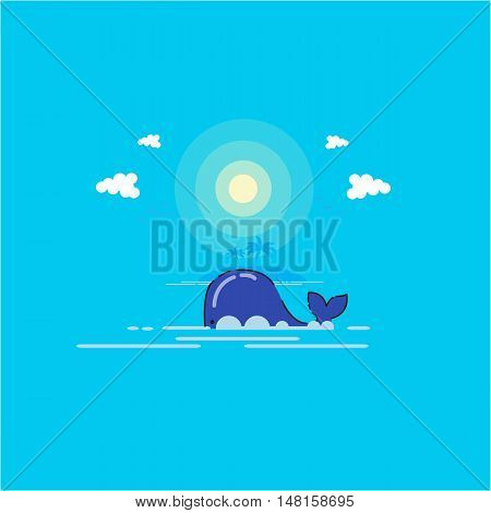 Whale nature Vector art outline illustration landscape