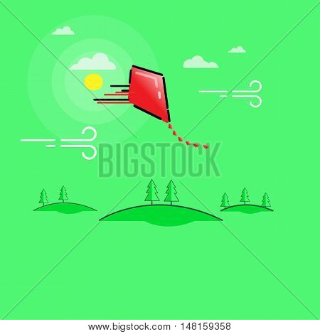 Kites and Clouds outline vector art illustration