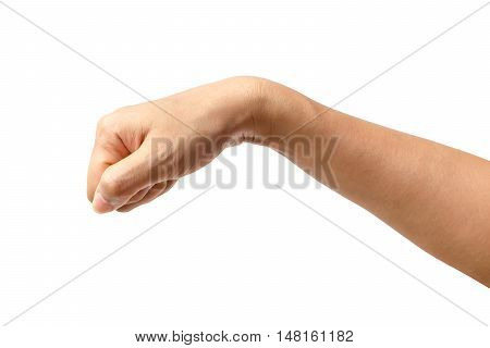 Hand of a woman or a man knocking isolated on white background Clipping path included.