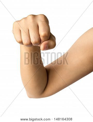 Woman's hands with fist gesture front isolated on white background Clipping path included.