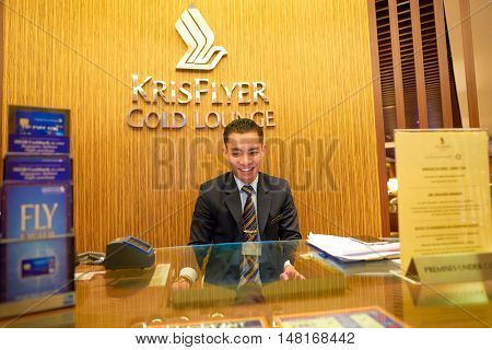 SINGAPORE - CIRCA AUGUST, 2016: The KrisFlyer Gold Lounge at Singapore Changi Airport's Terminal 2. Changi Airport is the primary civilian airport for Singapore.