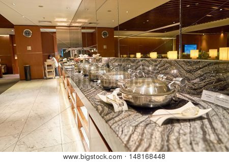 SINGAPORE - CIRCA AUGUST, 2016: The KrisFlyer Gold Lounge at Singapore Changi Airport's Terminal 2. Changi Airport is the primary civilian airport for Singapore.