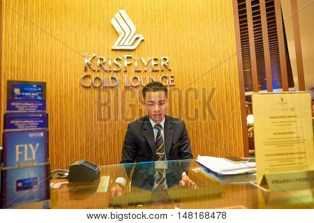 SINGAPORE - CIRCA AUGUST, 2016: The KrisFlyer Gold Lounge at Singapore Changi Airport's Terminal 2. Changi Airport is the primary civilian airport for Singapore.