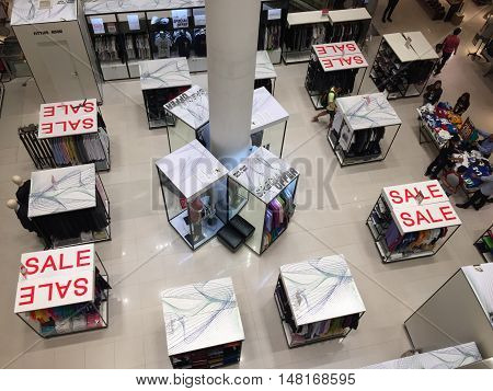 BANGKOK THAILAND 20 SEP 2016 : Many people shopping cloth in mid-year sale in the Siam Paragon Department store in Bangkok Thailand