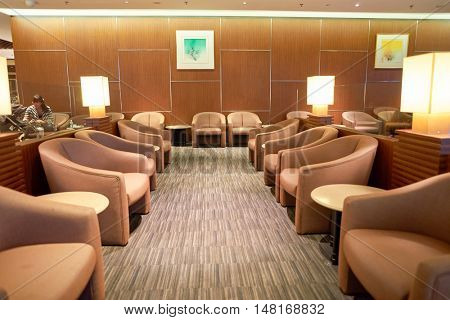 SINGAPORE - CIRCA AUGUST, 2016: The KrisFlyer Gold Lounge at Singapore Changi Airport's Terminal 2. Changi Airport is the primary civilian airport for Singapore.