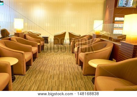 SINGAPORE - CIRCA AUGUST, 2016: The KrisFlyer Gold Lounge at Singapore Changi Airport's Terminal 2. Changi Airport is the primary civilian airport for Singapore.