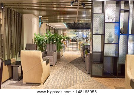 SINGAPORE - CIRCA SEPTEMBER, 2016: interiof of dnata lounge in Changi Aiport. Changi Airport is the primary civilian airport for Singapore.
