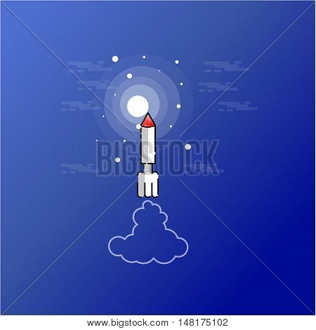 Rocket on the sky outline vector art illustration