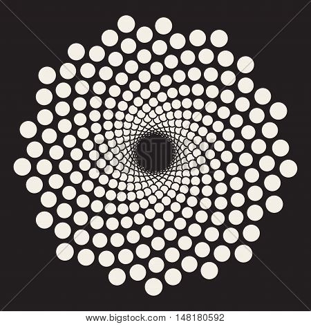 Vector Black and White Spiral Circles Swirl Abstract Round Optical Illusion. Abstract Geometric Background Design