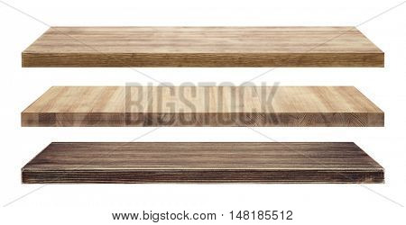 Rustic wood shelves isolated on white