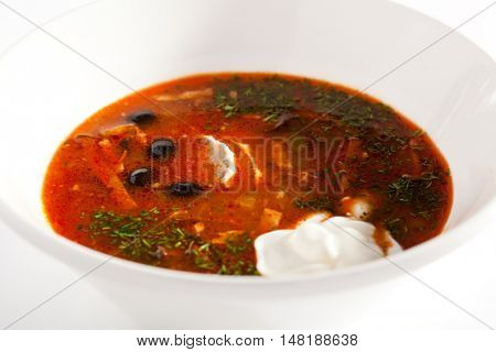 Dish of Stewed Meat Soup with Olives and Lemon