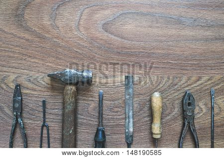 Vintage Tools On Wooden Background
