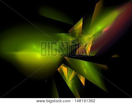 Abstract green and red square fractal on black background
