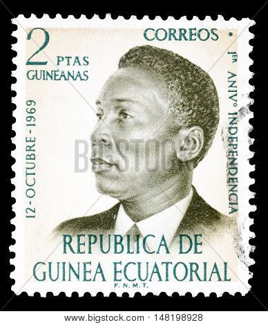 EQUATORIAL - GUINEA - CIRCA 1970 : Cancelled postage stamp printed by Equatorial Guinea, that shows President Francisco Macias Nguema.