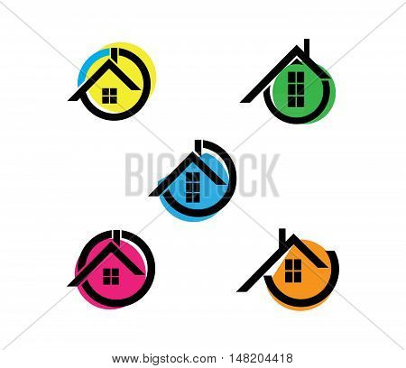 Vector Illustration of icon house flat with color figures