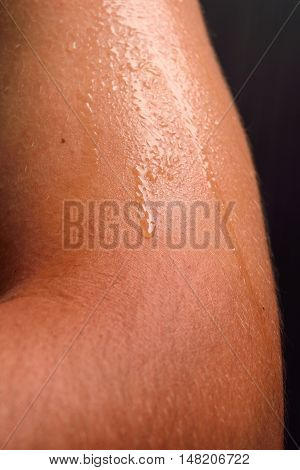 Close Up Of Hand Of A Man With Sweat. Eliminate Toxins. Health Through Sport
