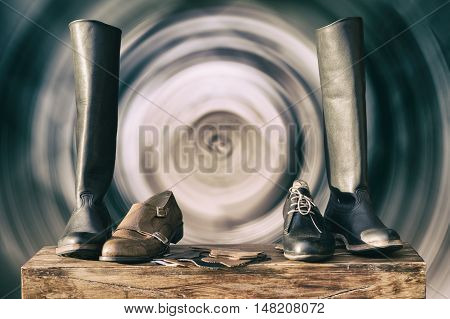 Vintage Boots on the background in motion