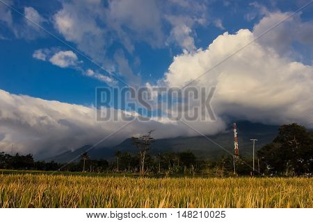Ciremai mountain landscape, the picture is taken from a paddy field of location Linggarjati Kuningan, West Java. Date: 23 Agusutus 2016