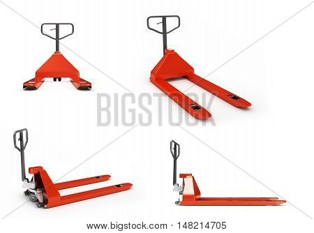 Collection Of Hand Pallet Trucks 3D Render On White