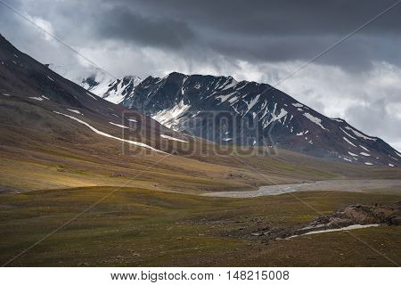 Himalayan mountain landscape along Manali - Leh National Highway in Ladakh, Jammu and Kashmir state, India.