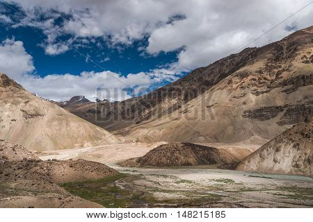 Himalayan mountain landscape along Manali - Leh National Highway in Ladakh, Jammu and Kashmir state, India.