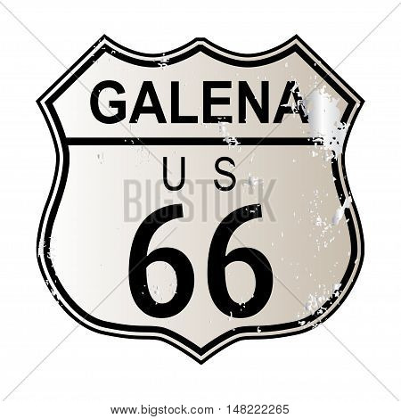 Galena Route 66 traffic sign over a white background and the legend ROUTE US 66