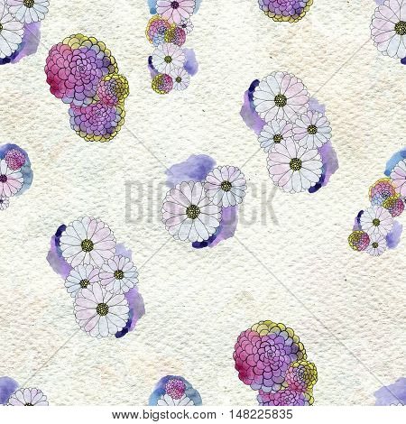 Seamless floral pattern with daisy flowers. Floral watercolor background.