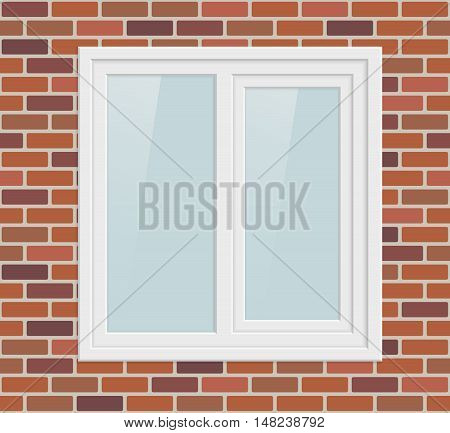 Double metal plastic window in brick wall